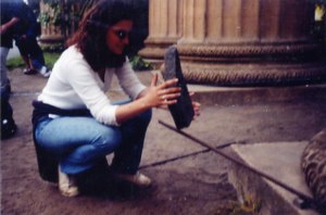 First student to balance a rock on a rod