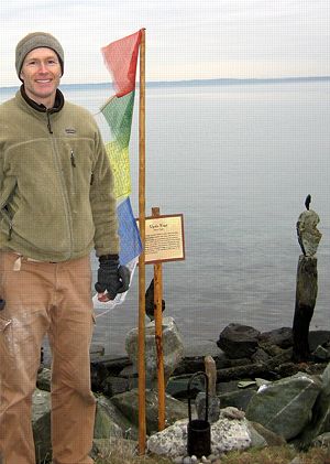 Yogi, flags, and stones